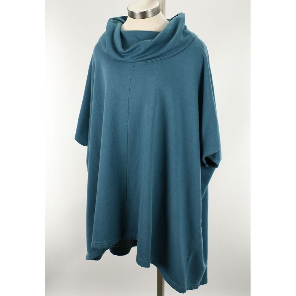 BRYN WALKER Womens Joust Blue Cowl Neck Bamboo Cotton Poncho LARGE NWT